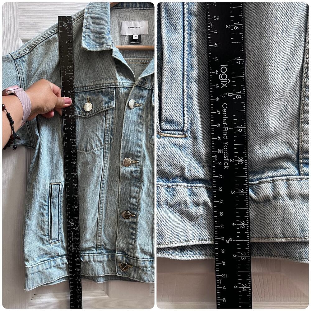 Current Elliot Rolled Short Sleeve Denim Trucker Jacket Oversized Size 0 USA - Picture 8 of 12